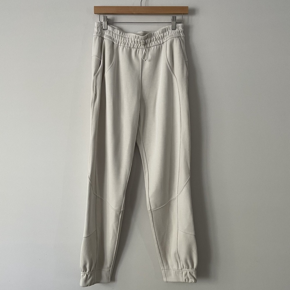 Lululemon Brushed‎ Softstreme Ribbed HR Jogger Pants Ivory Cream Sz 6 Athleisure